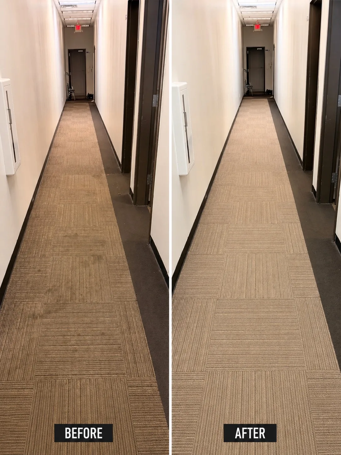 Carpet — hallway — before and after by Janitorial Pros LLC, Tulsa OK
