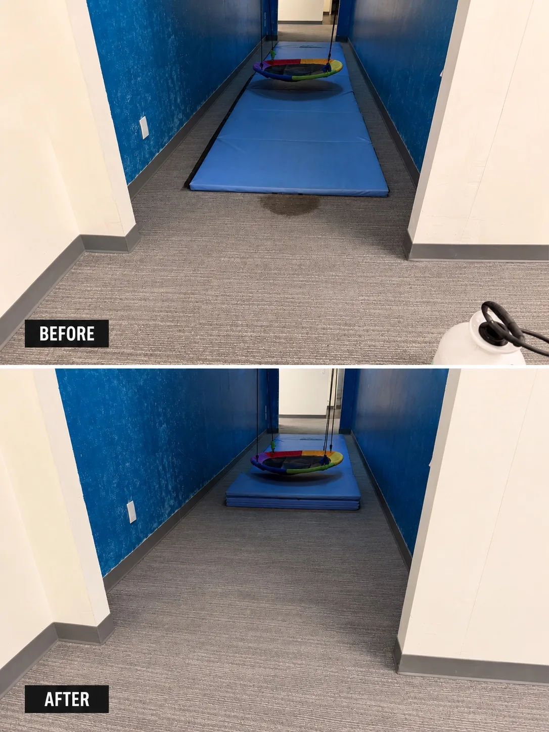 Carpet — office hallway — before and after by Janitorial Pros LLC, Tulsa OK