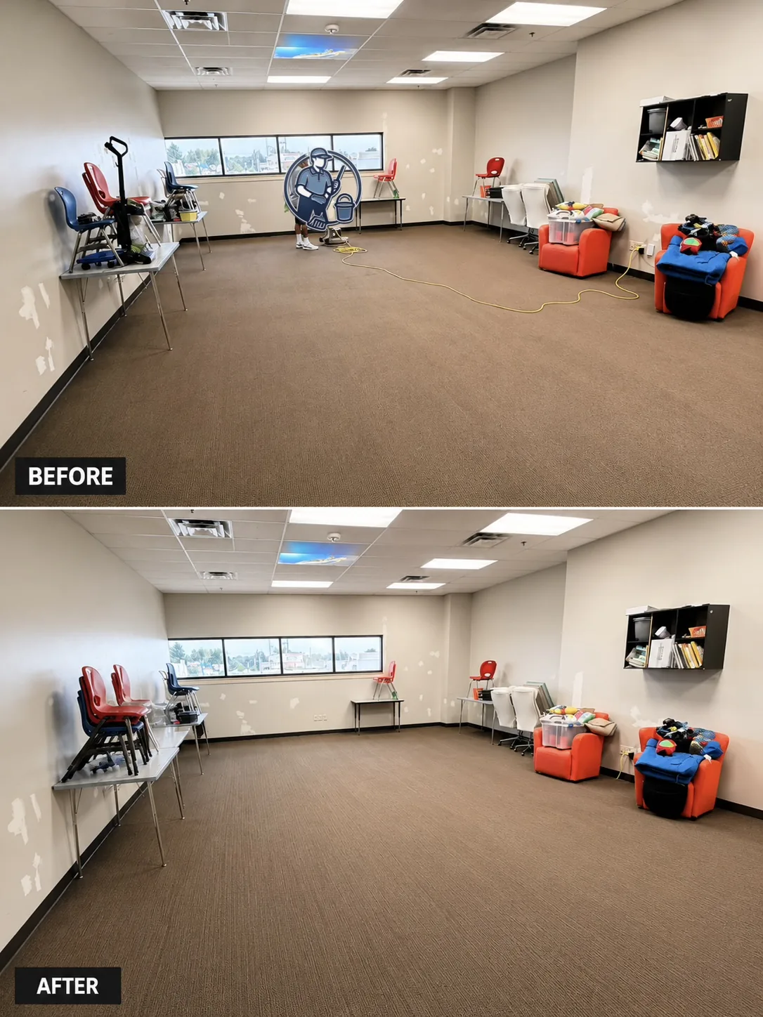 Carpet — office — before and after by Janitorial Pros LLC, Tulsa OK