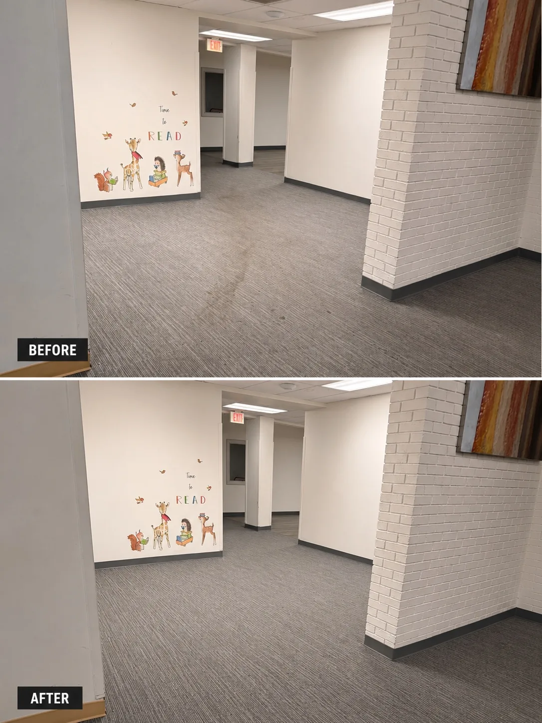 Carpet — common room — before and after by Janitorial Pros LLC, Tulsa OK