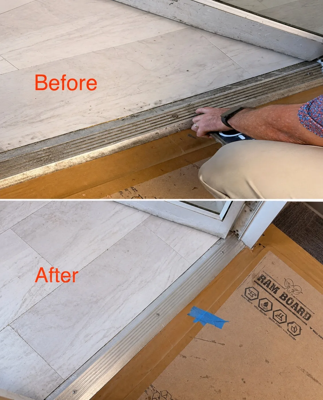 Detail — door track — before and after by Janitorial Pros LLC, Tulsa OK
