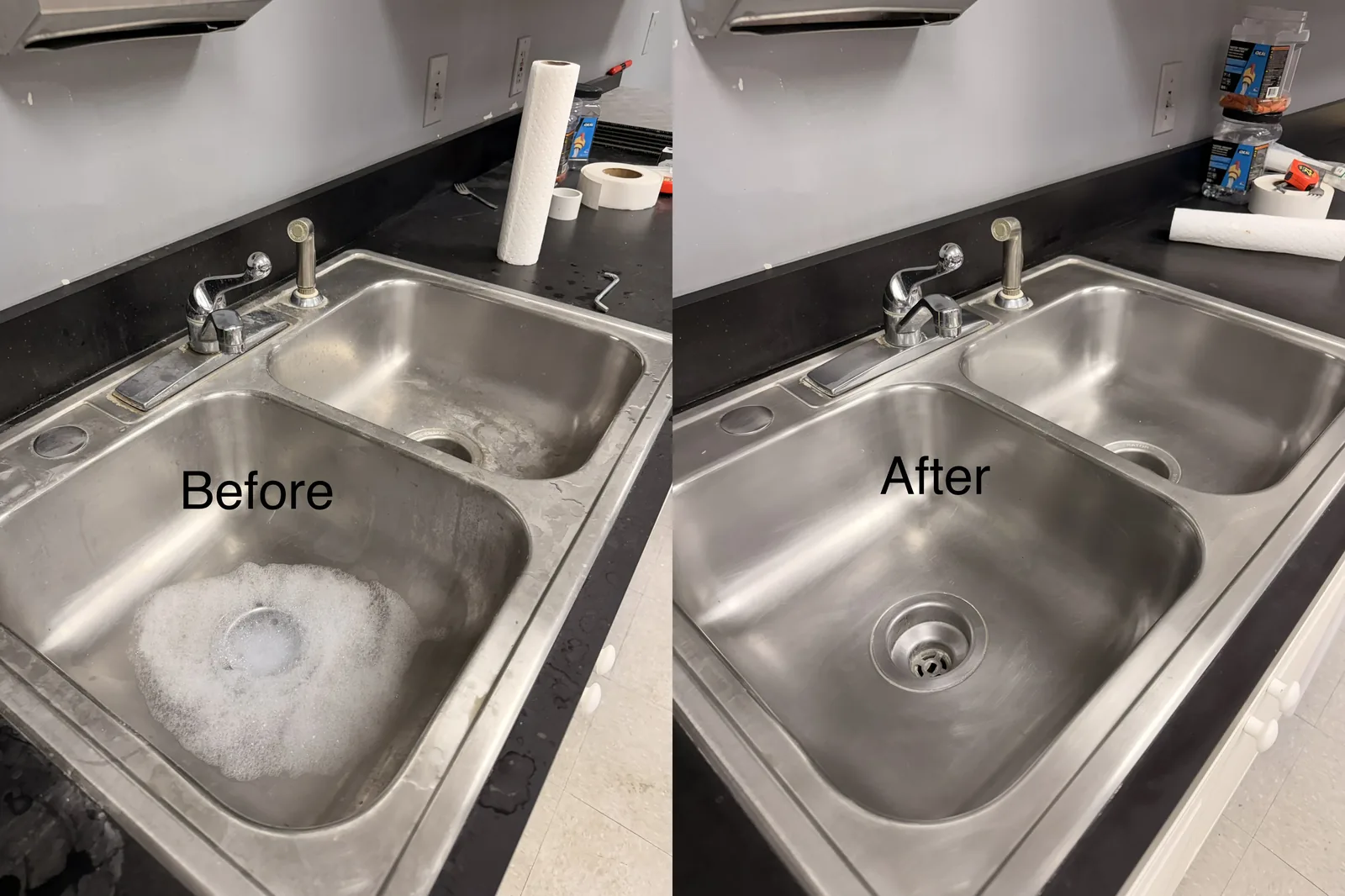 Kitchen sink — before and after by Janitorial Pros LLC, Tulsa OK