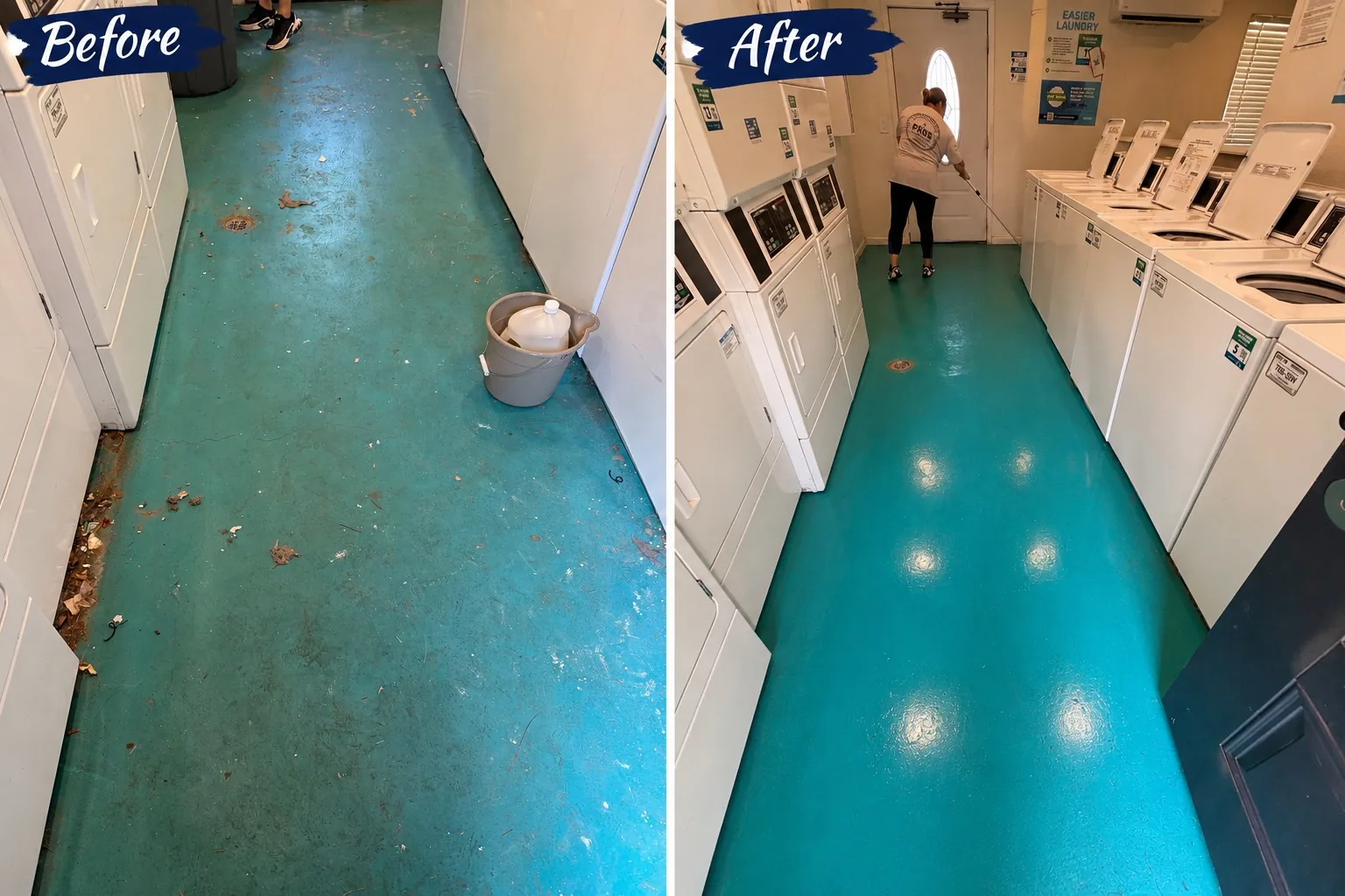 Laundromat floor — before and after by Janitorial Pros LLC, Tulsa OK