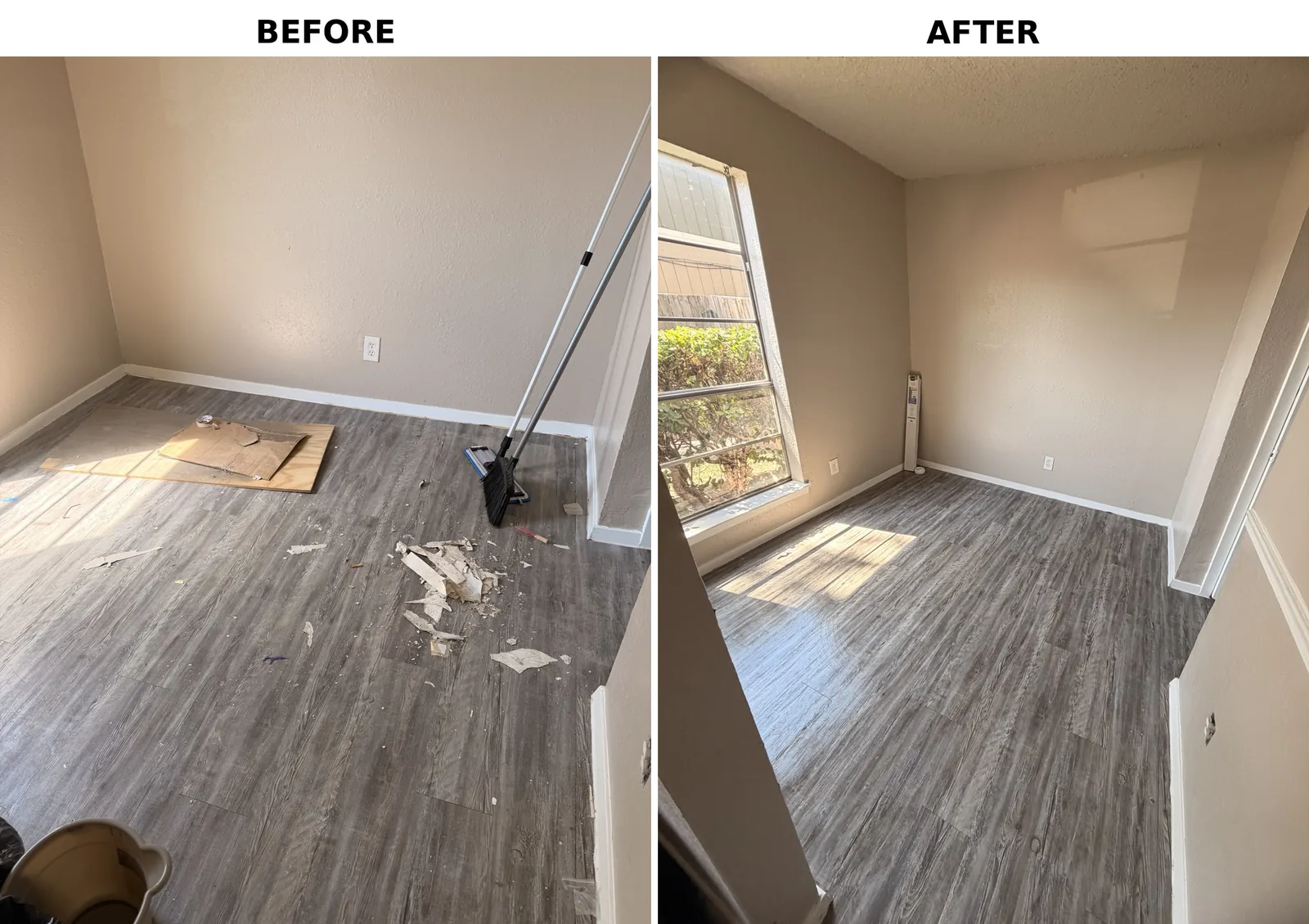 Post-construction — new floor — before and after by Janitorial Pros LLC, Tulsa OK